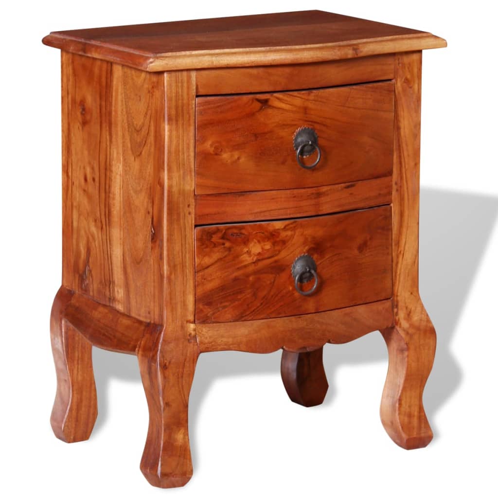 Nightstand With Drawers Solid Acacia Wood