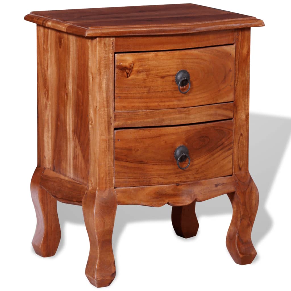 Nightstand With Drawers Solid Acacia Wood