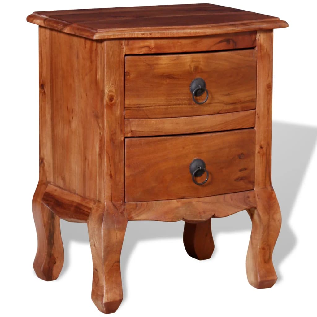 Nightstand With Drawers Solid Acacia Wood