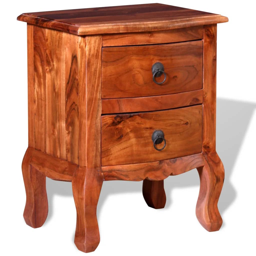 Nightstand With Drawers Solid Acacia Wood