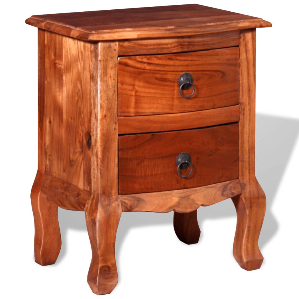 Nightstand With Drawers Solid Acacia Wood