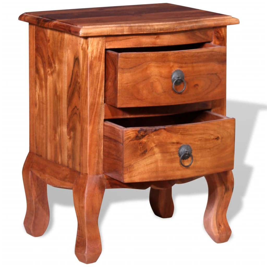 Nightstand With Drawers Solid Acacia Wood