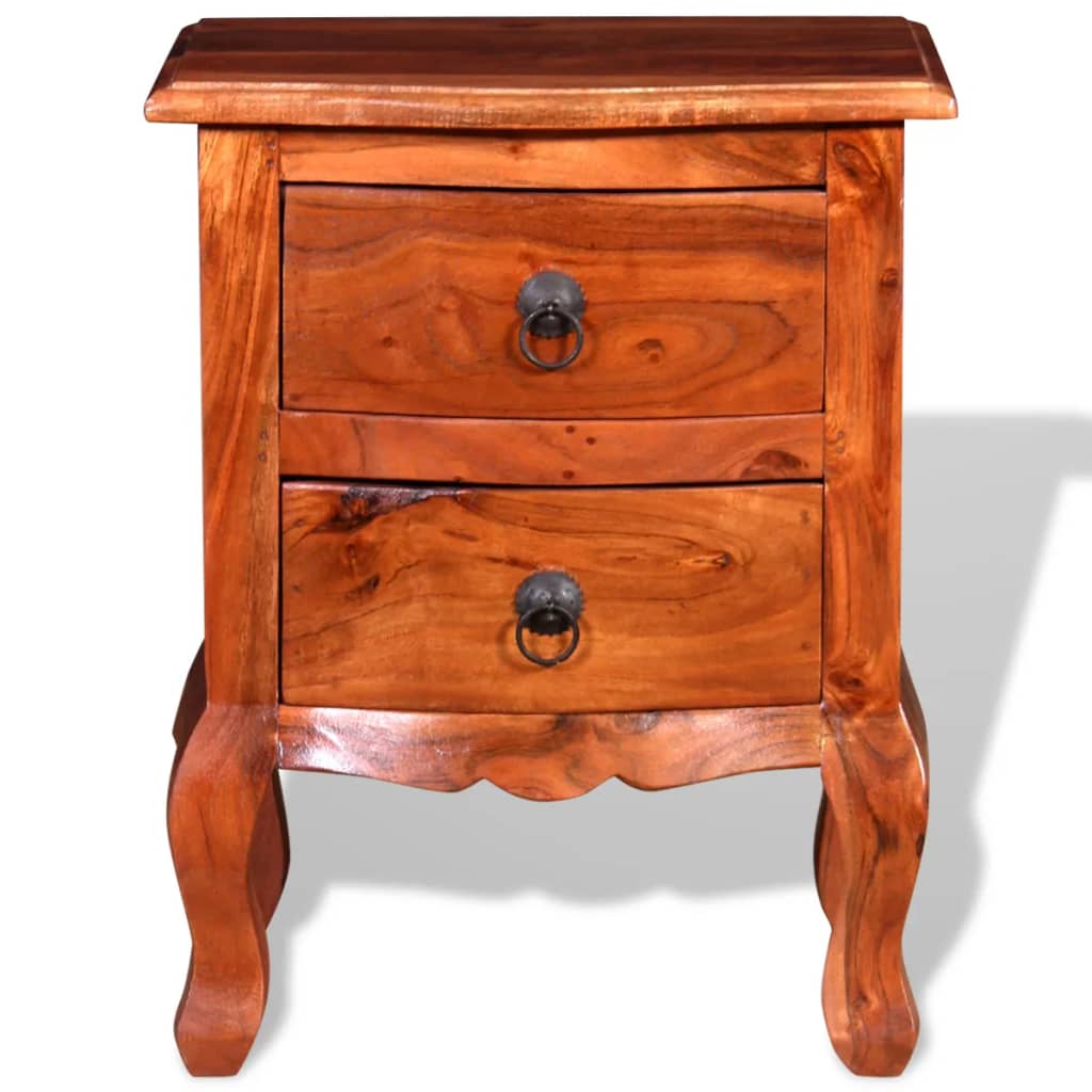 Nightstand With Drawers Solid Acacia Wood