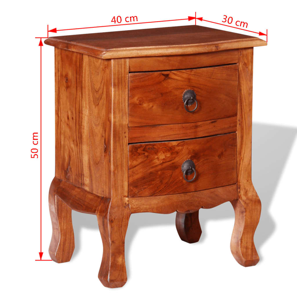 Nightstand With Drawers Solid Acacia Wood