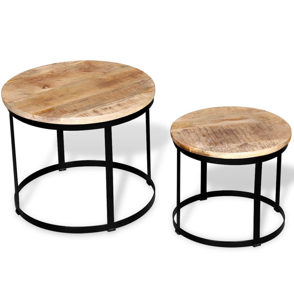 Two Piece Coffee Table Set Rough Mango Wood Round 40 Cm/50 Cm