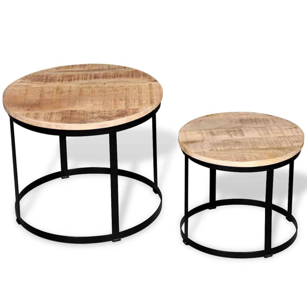 Two Piece Coffee Table Set Rough Mango Wood Round 40 Cm/50 Cm