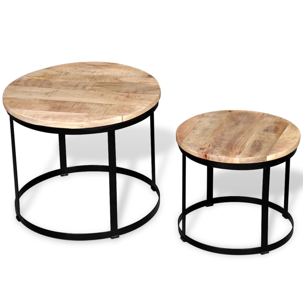 Two Piece Coffee Table Set Rough Mango Wood Round 40 Cm/50 Cm
