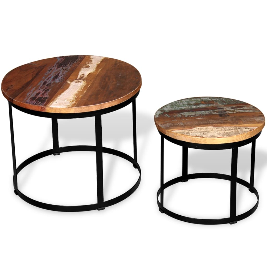 Two Piece Coffee Table Set Rough Mango Wood Round 40 Cm/50 Cm