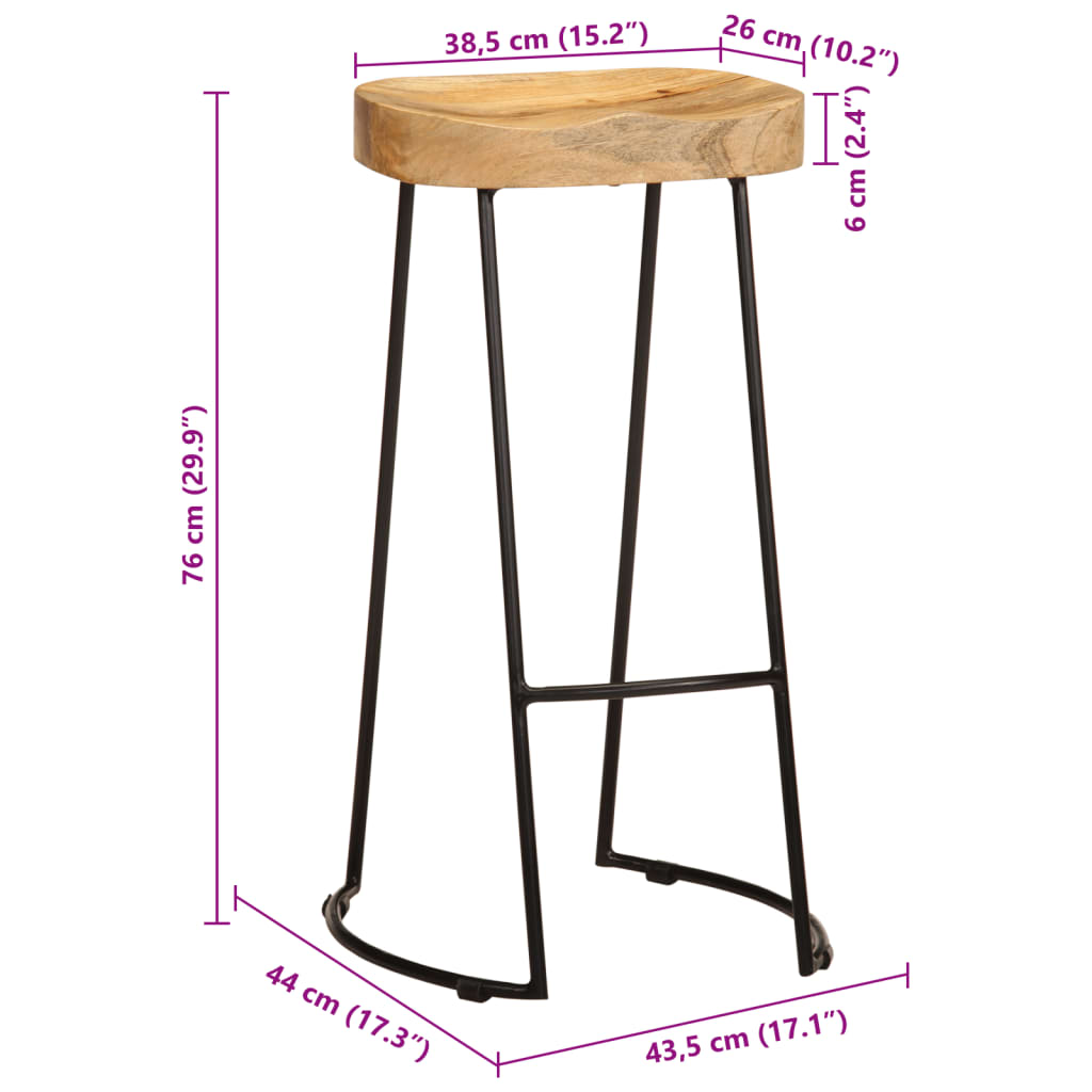 Bar Stools 2 Pcs Solid Mango Wood