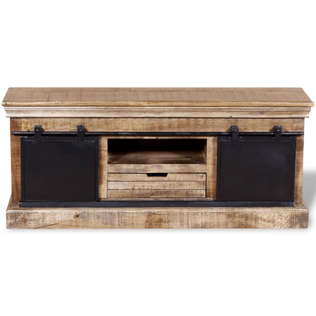 Tv Cabinet With 2 Sliding Doors Solid Mango Wood 110X30X45 Cm