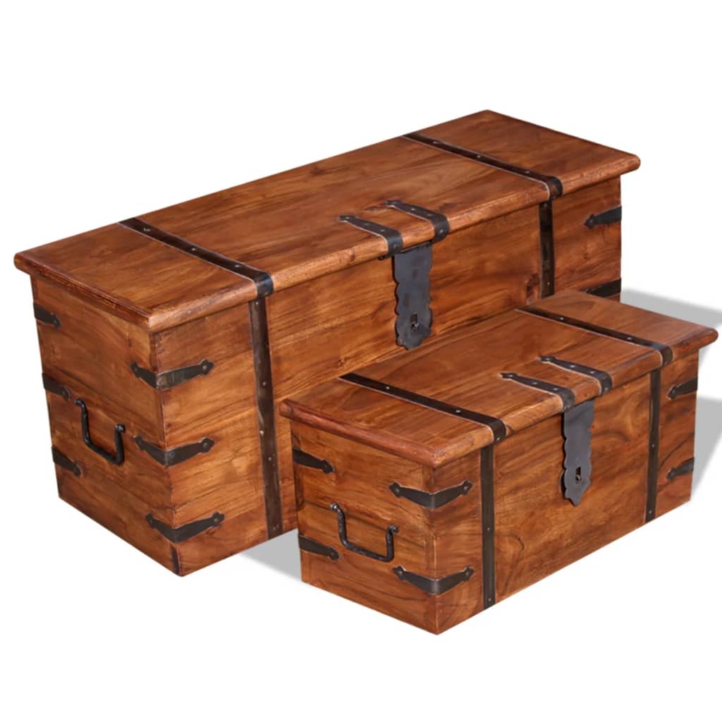 Two Piece Storage Chest Set Acacia Wood