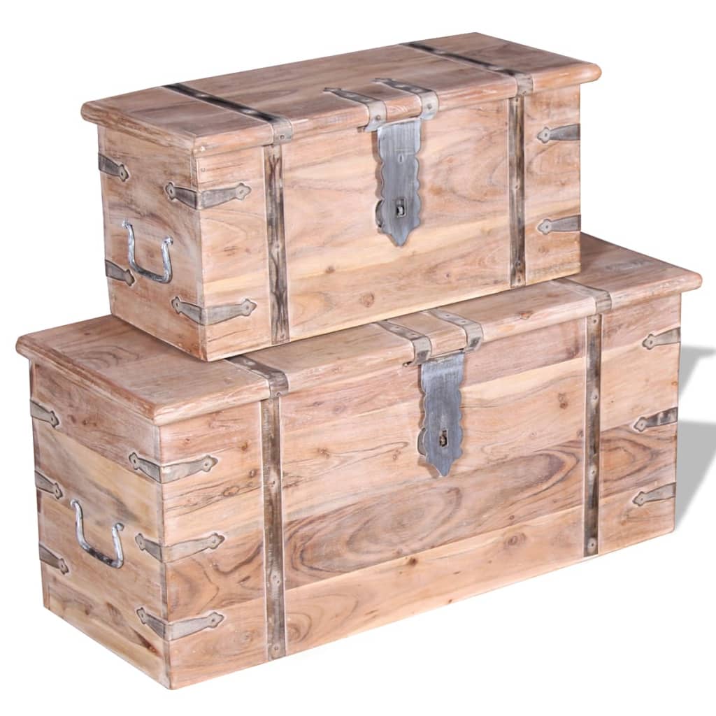 Two Piece Storage Chest Set Acacia Wood