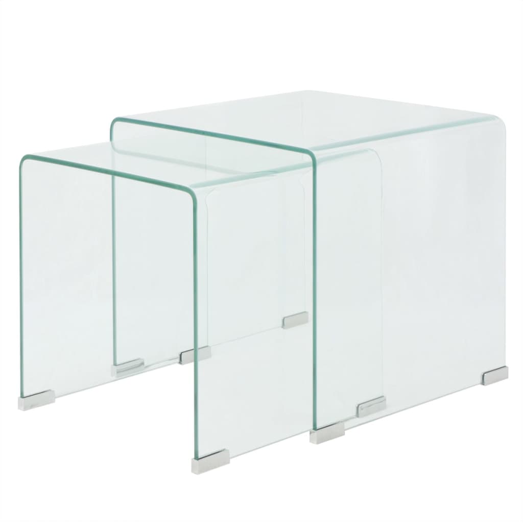 Three Piece Nesting Table Set Tempered Glass Clear