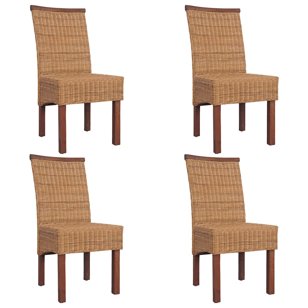 Dining Chairs 4 Pcs Brown Natural Rattan