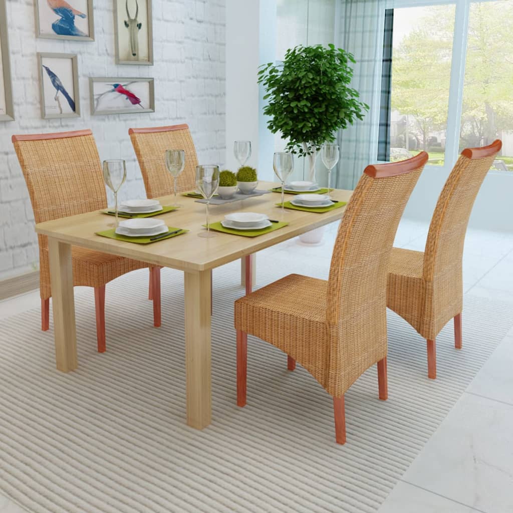Dining Chairs 4 Pcs Brown Natural Rattan