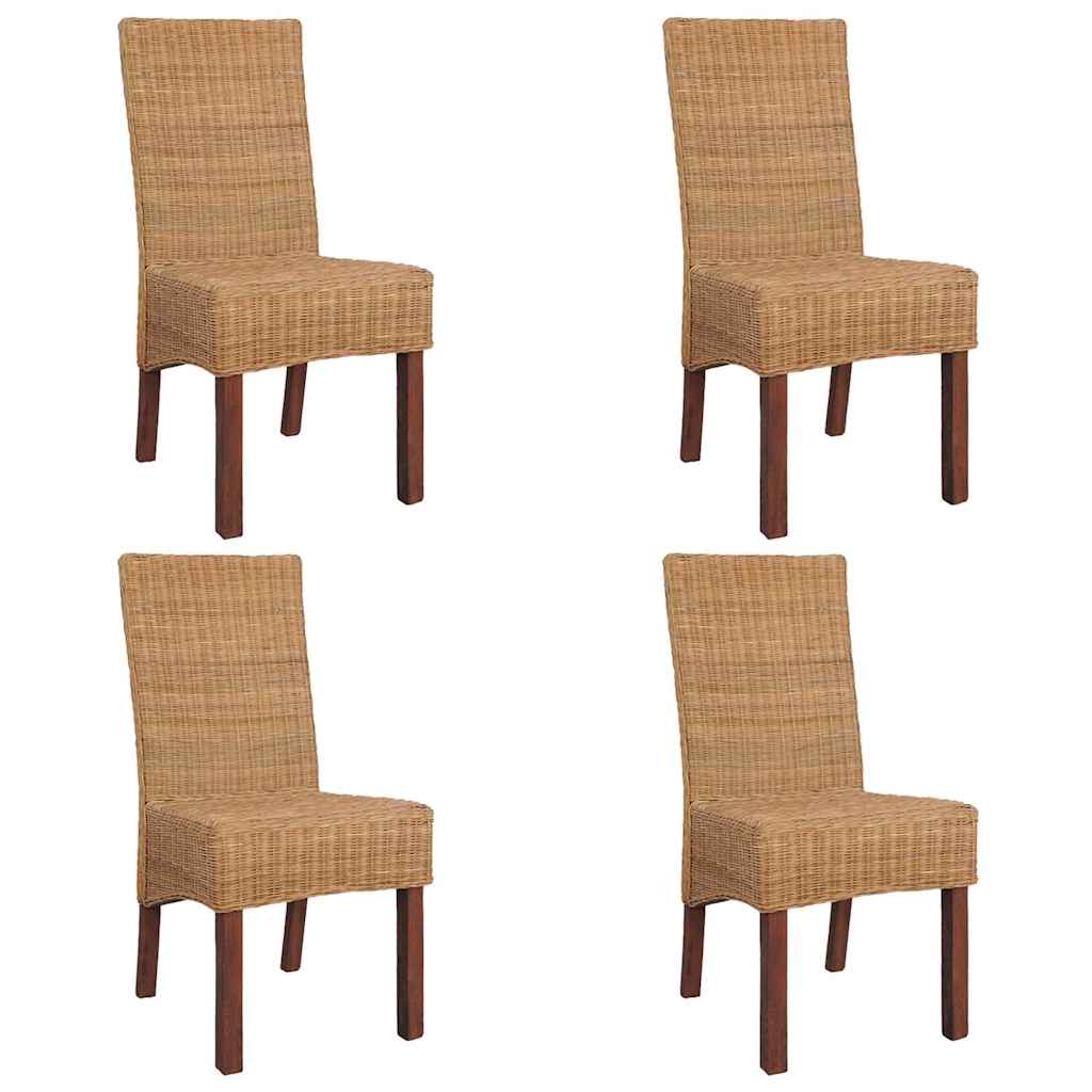 Dining Chairs 4 Pcs Brown Natural Rattan