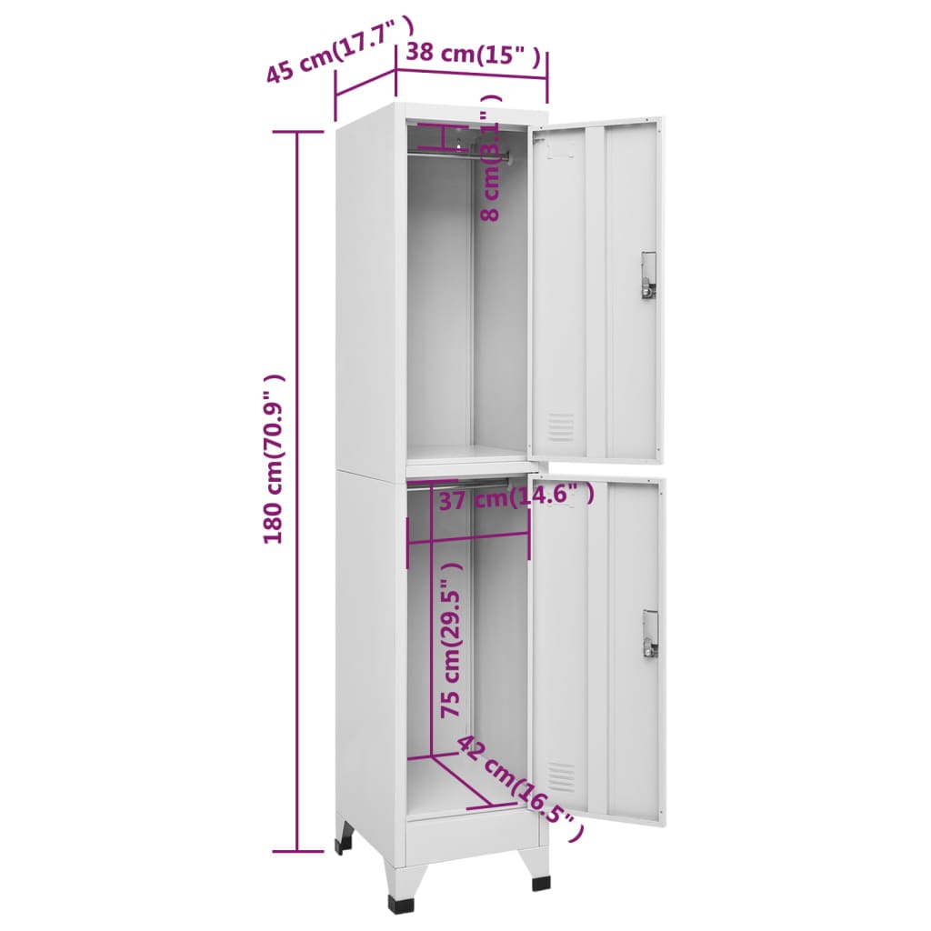 Locker Cabinet With 2 Compartments 38X45X180 Cm