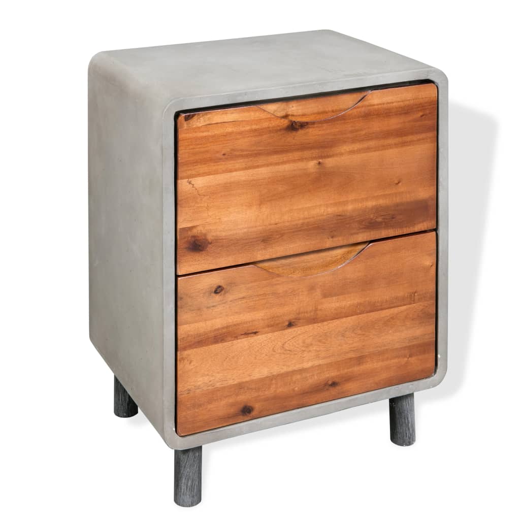 Nightstand Concrete Solid Acacia Wood 40X30X50 Cm