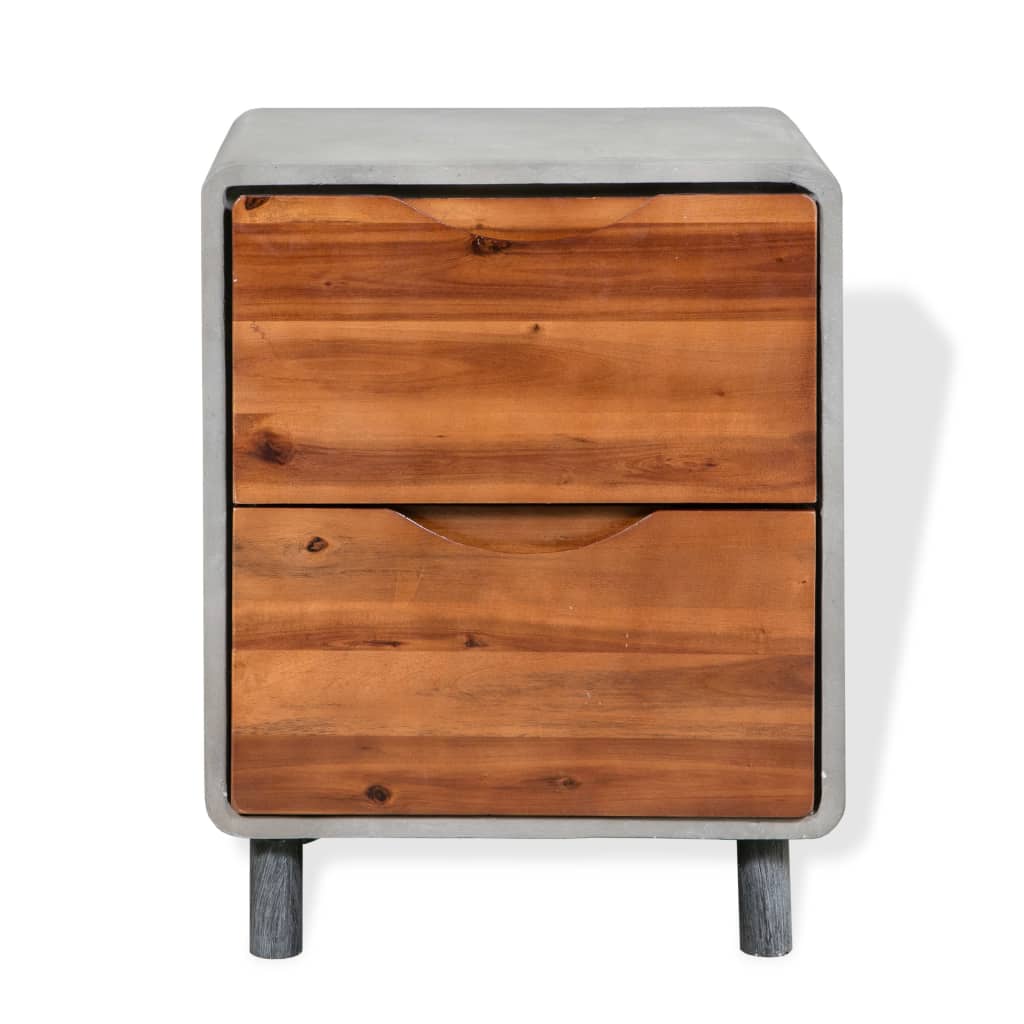 Nightstand Concrete Solid Acacia Wood 40X30X50 Cm