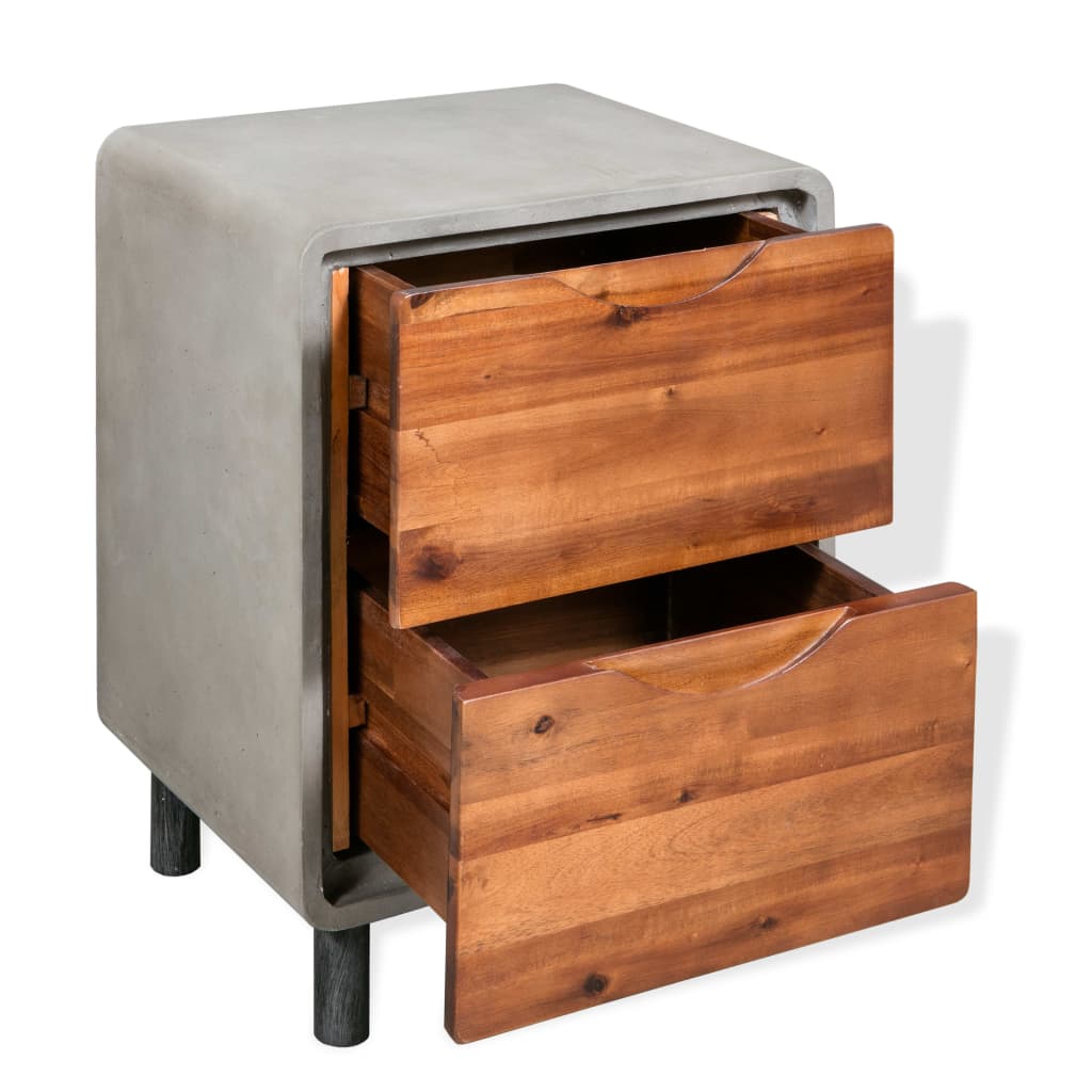 Nightstand Concrete Solid Acacia Wood 40X30X50 Cm