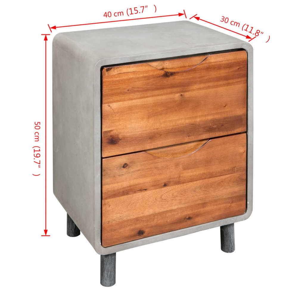 Nightstand Concrete Solid Acacia Wood 40X30X50 Cm