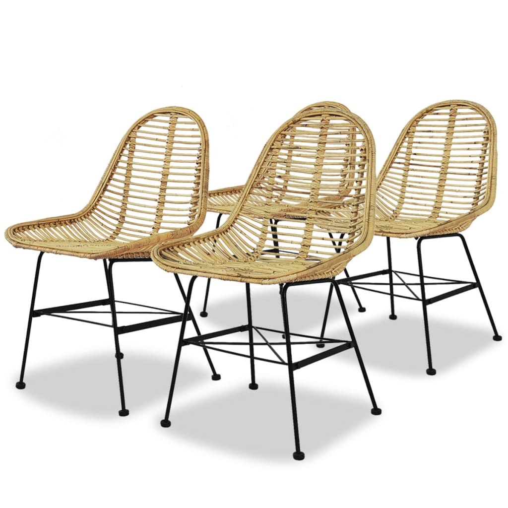 Dining Chairs 4 Pcs Natural Rattan