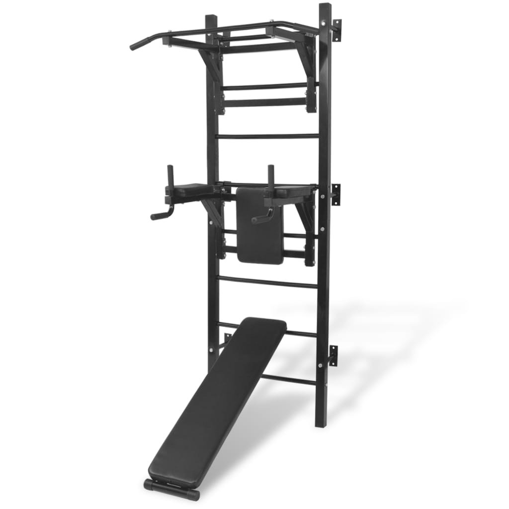 Wall-Mounted Multi-Functional Fitness Power Tower Black