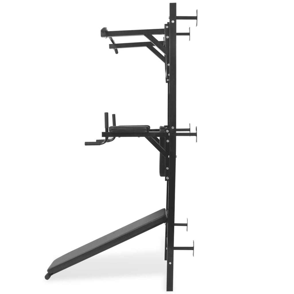 Wall-Mounted Multi-Functional Fitness Power Tower Black