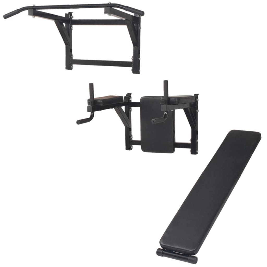 Wall-Mounted Multi-Functional Fitness Power Tower Black