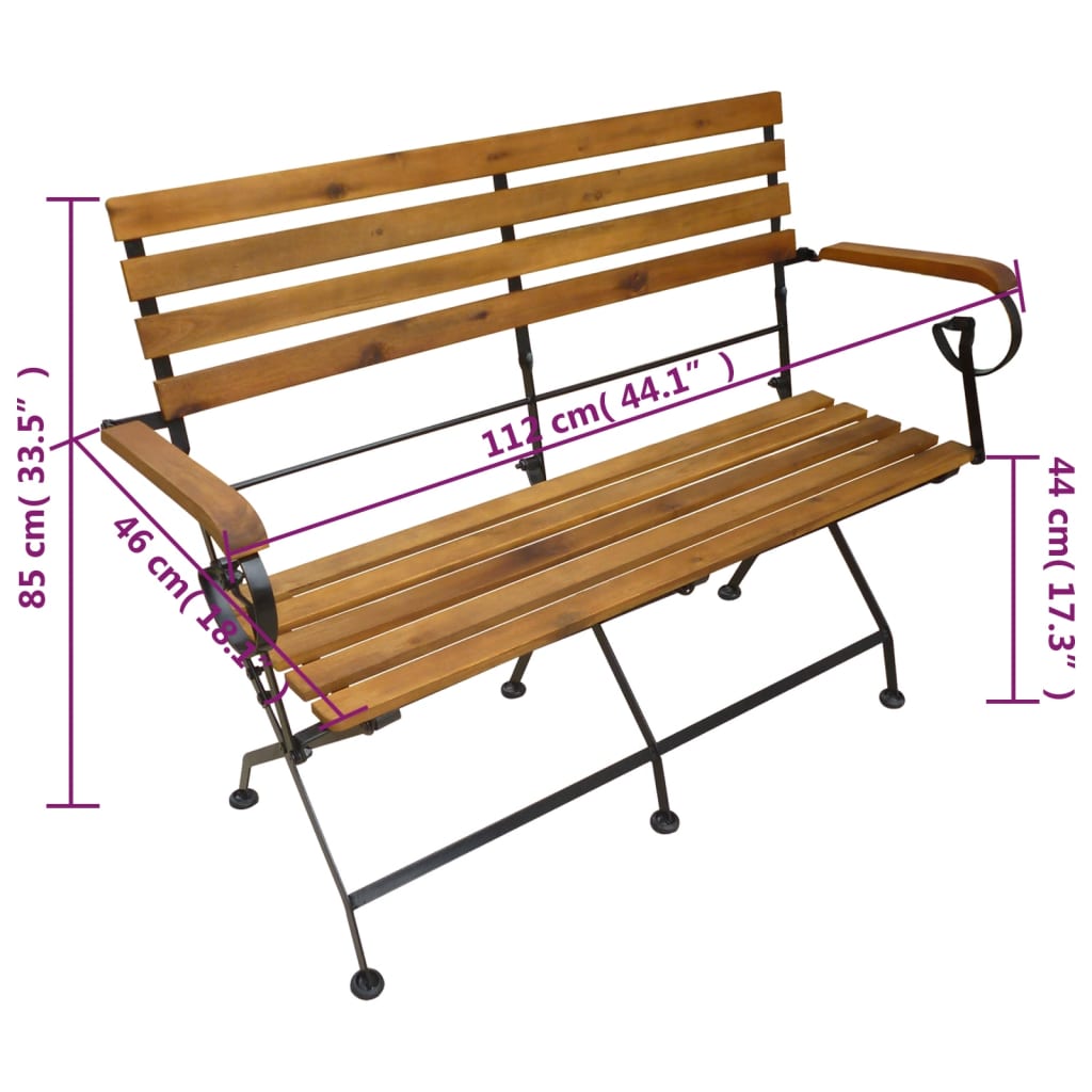 Folding Garden Bench 112 Cm Solid Acacia Wood