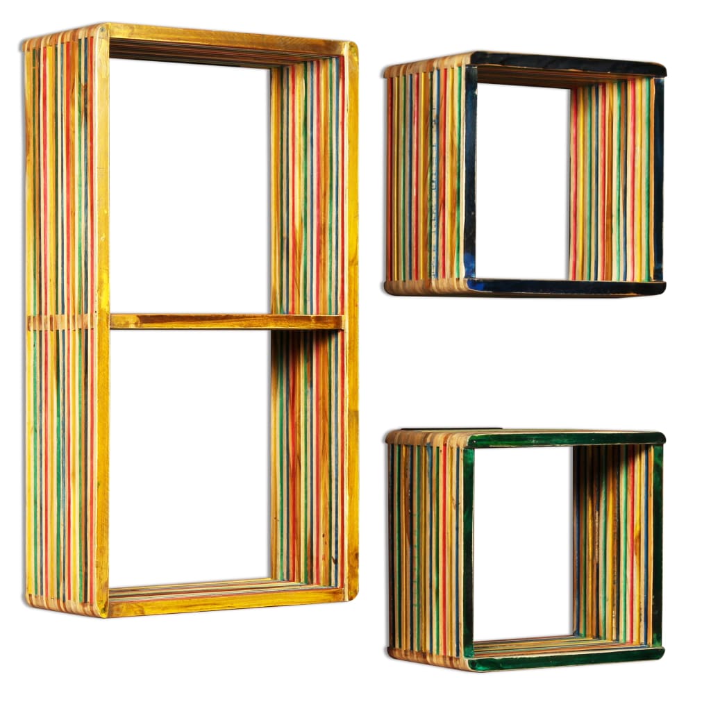 Wall Shelf Set 3 Pieces Solid Reclaimed Teak Multicolour