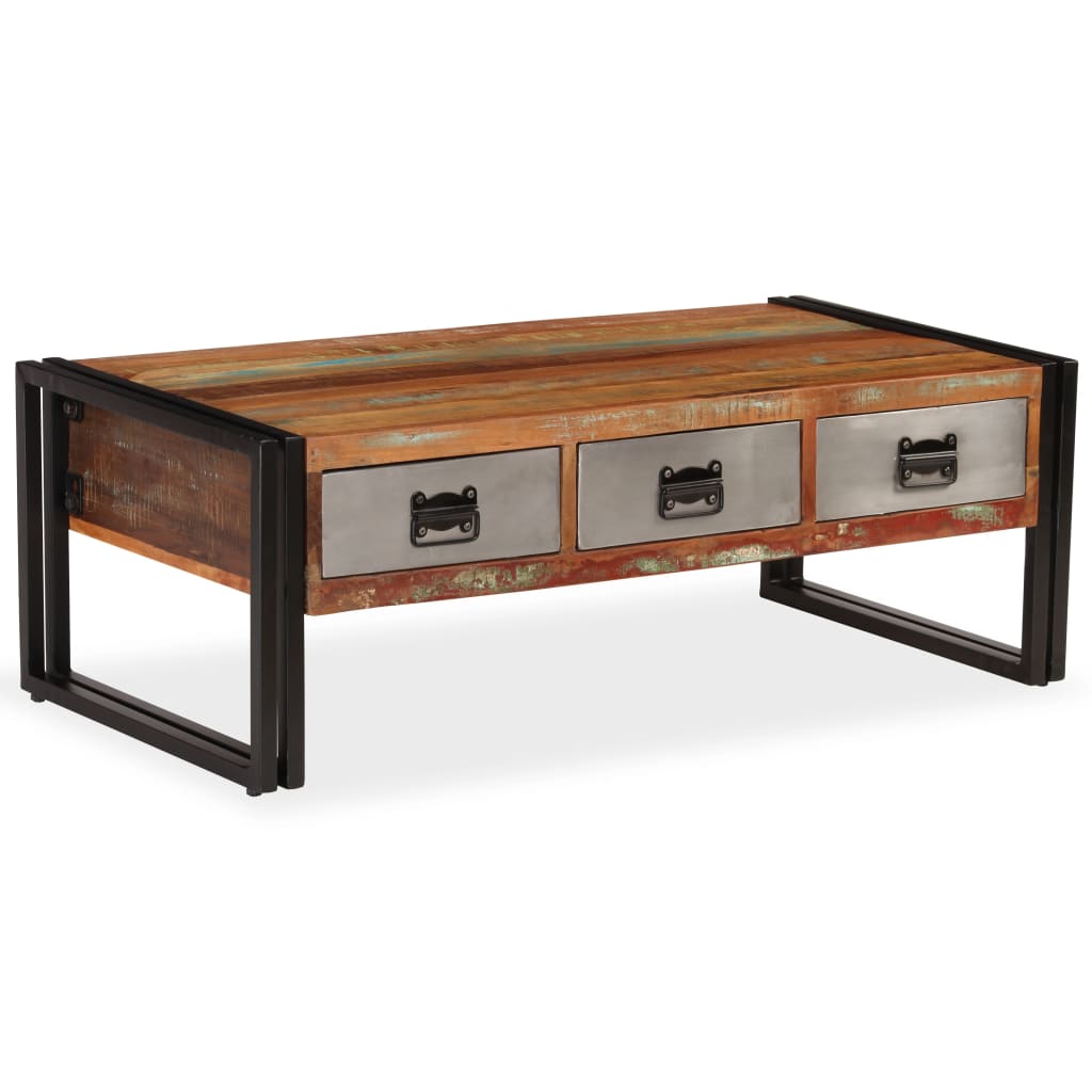 Coffee Table With 3 Drawers Solid Reclaimed Wood 100X50X35 Cm