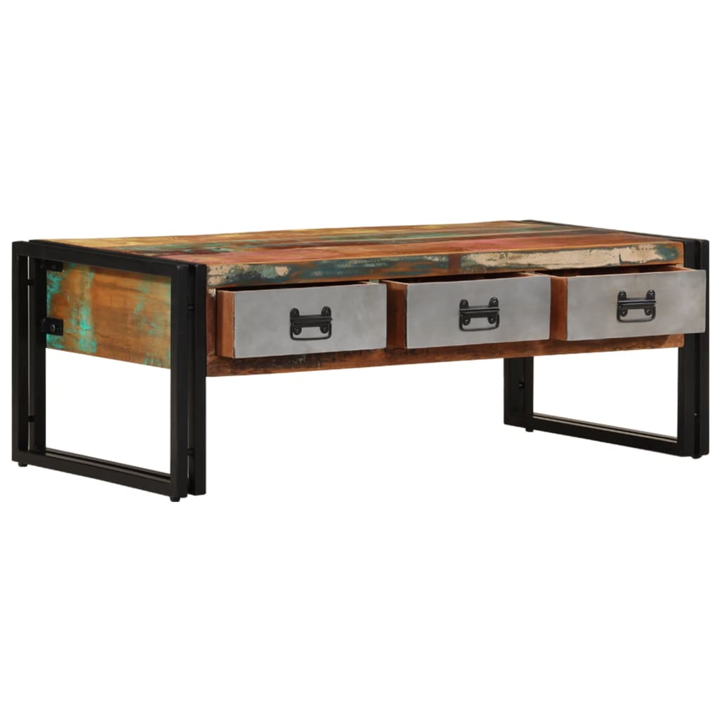 Coffee Table With 3 Drawers Solid Reclaimed Wood 100X50X35 Cm