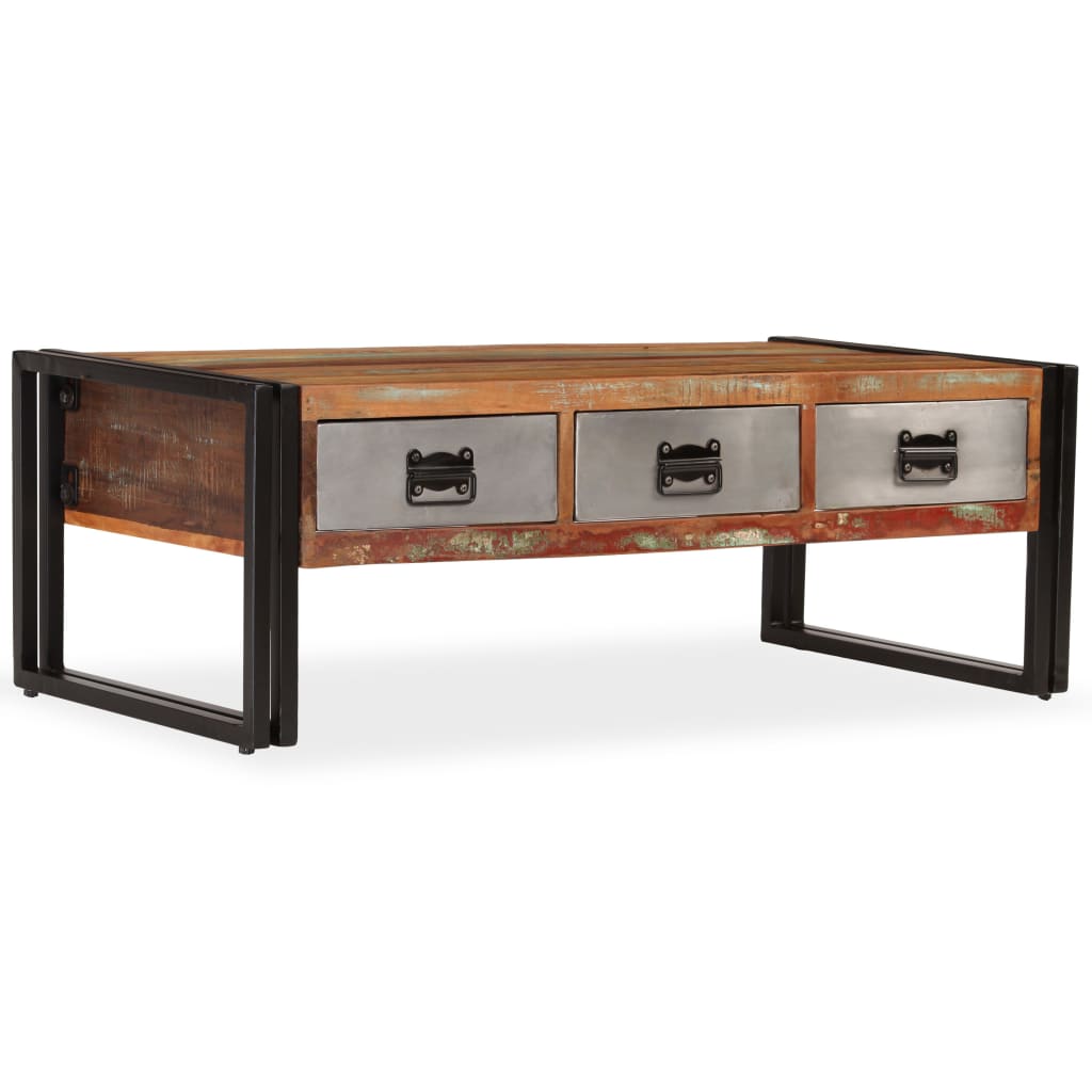 Coffee Table With 3 Drawers Solid Reclaimed Wood 100X50X35 Cm
