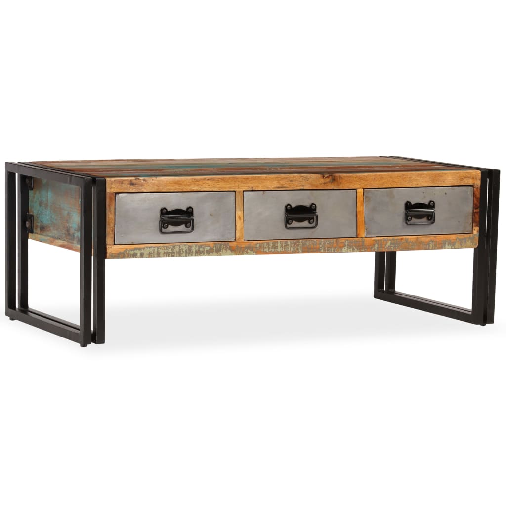 Coffee Table With 3 Drawers Solid Reclaimed Wood 100X50X35 Cm