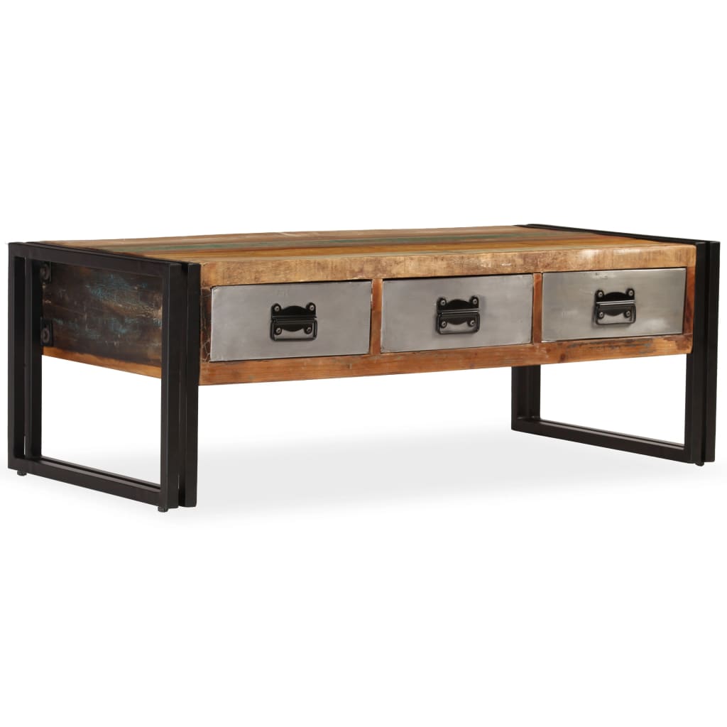 Coffee Table With 3 Drawers Solid Reclaimed Wood 100X50X35 Cm
