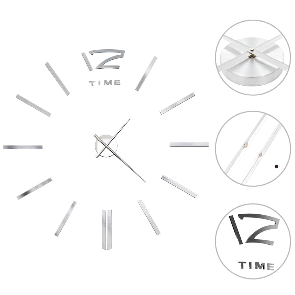 3D Wall Clock Modern Design 100 Cm Xxl Silver
