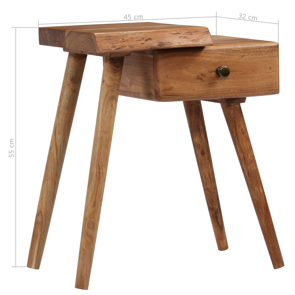 Bedside Table Solid Acacia Wood 45X32X55 Cm