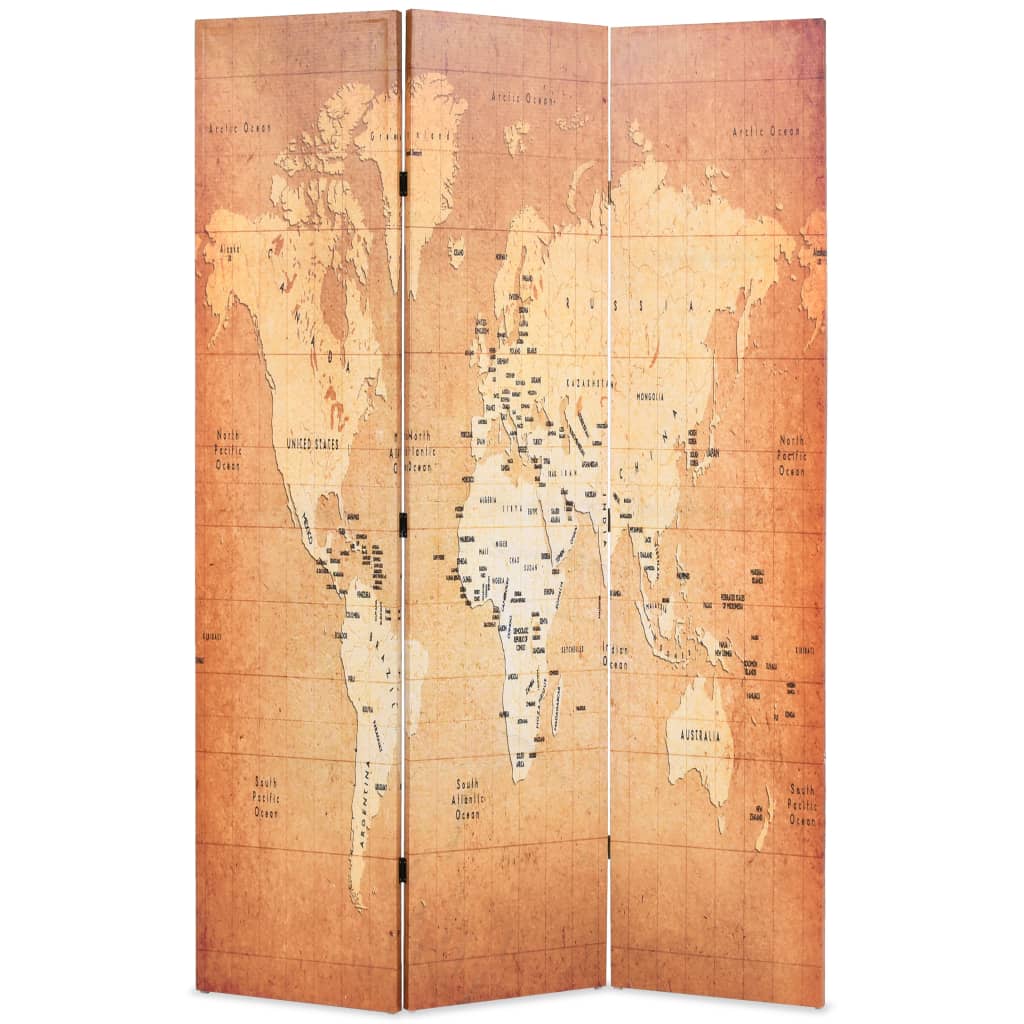 Folding Room Divider World Map Yellow