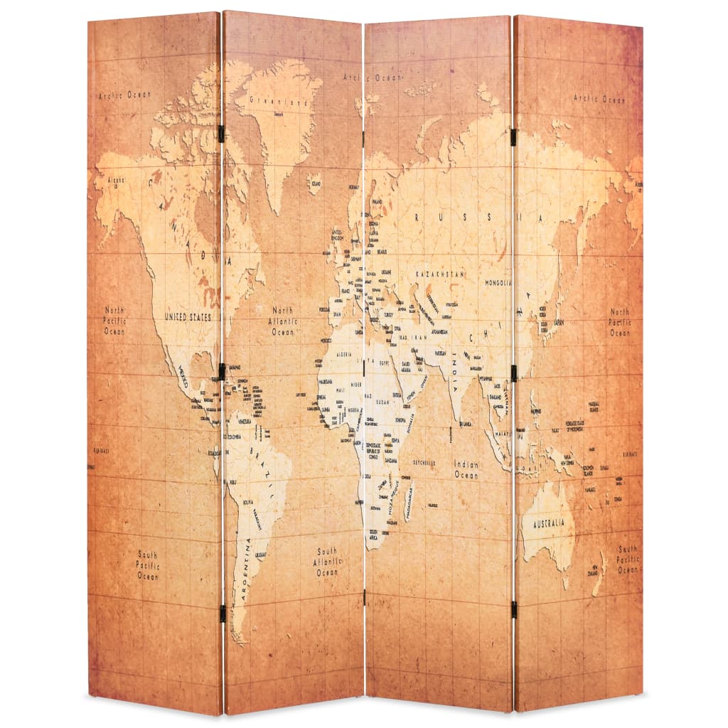 Folding Room Divider World Map Yellow