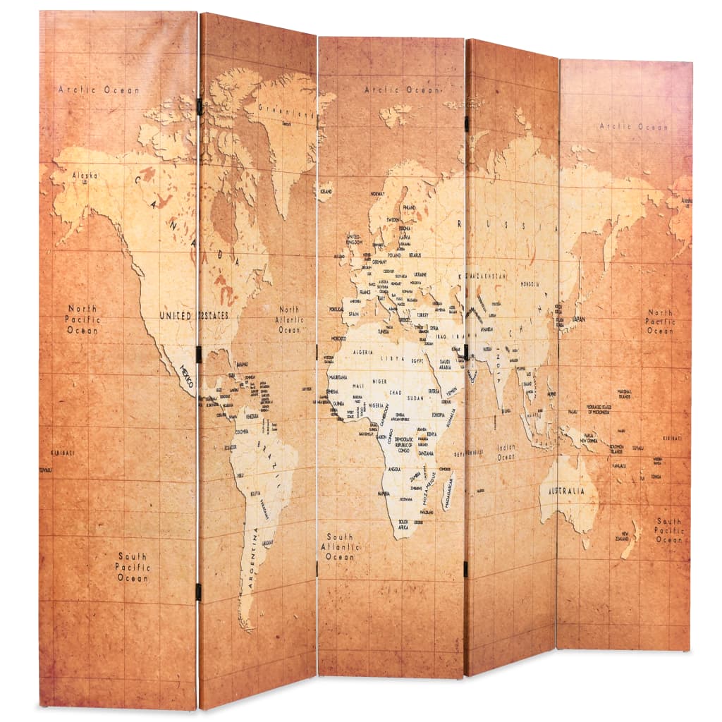 Folding Room Divider World Map Yellow