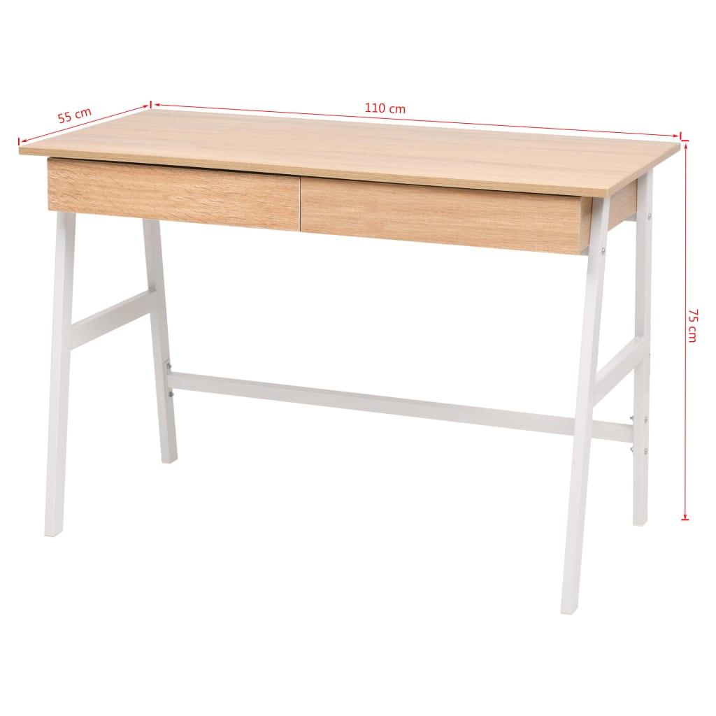 Writing Desk 110X55X75 Cm Oak And White