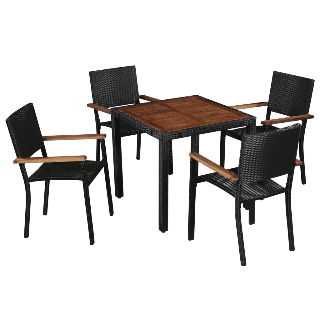 7 Piece Outdoor Dining Set Poly Rattan And Acacia Wood Black