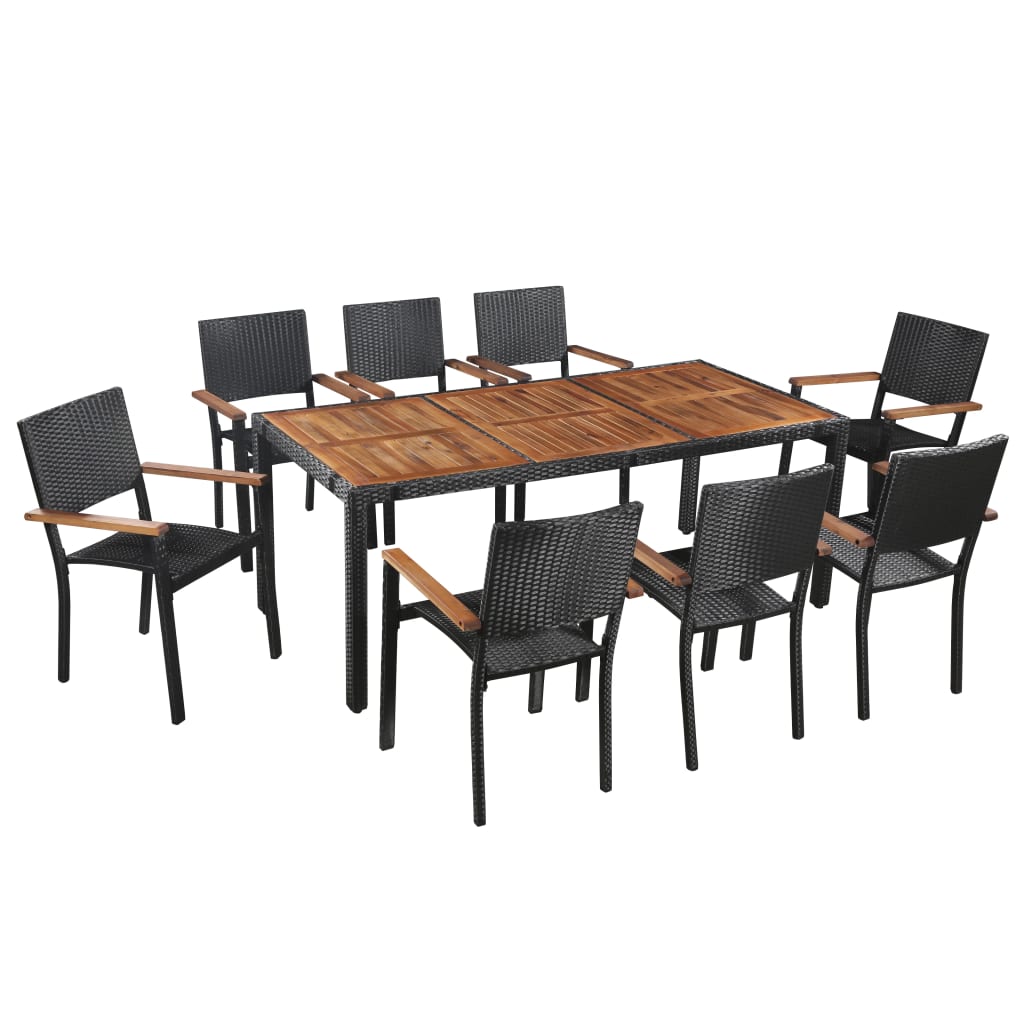 7 Piece Outdoor Dining Set Poly Rattan And Acacia Wood Black