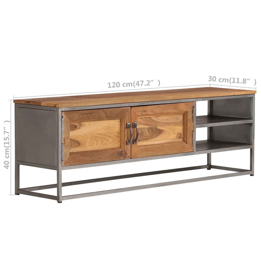 Tv Cabinet Recycled Teak And Steel 120X30X40 Cm