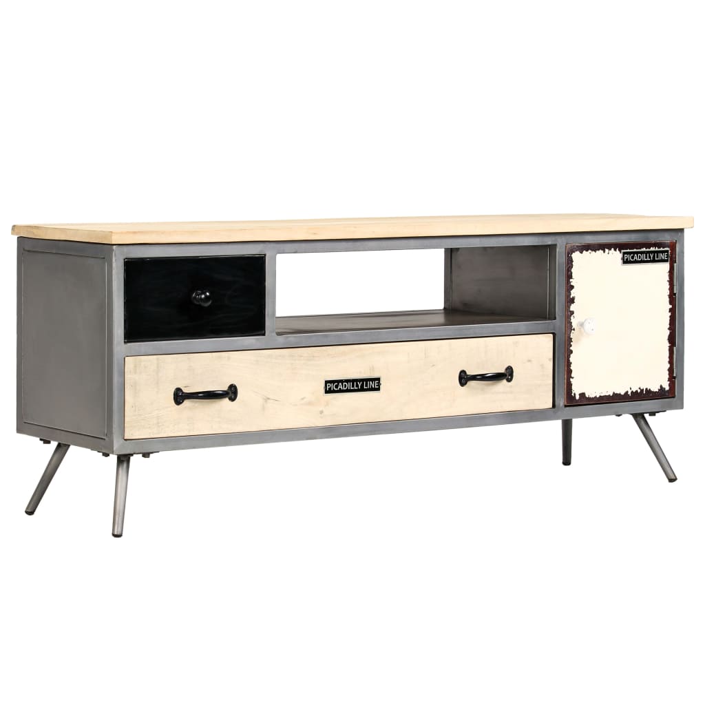 Tv Cabinet Solid Mango Wood And Steel 120X30X45 Cm