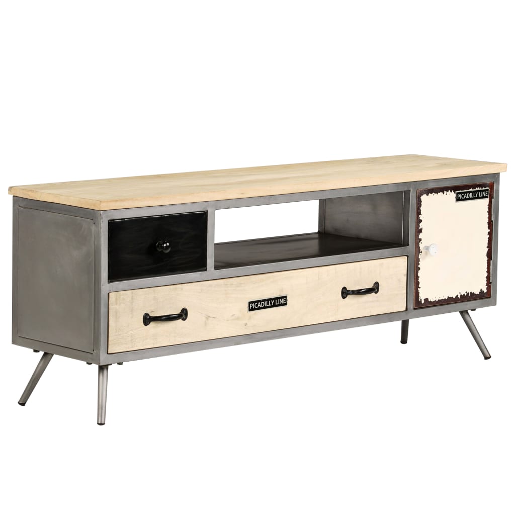 Tv Cabinet Solid Mango Wood And Steel 120X30X45 Cm