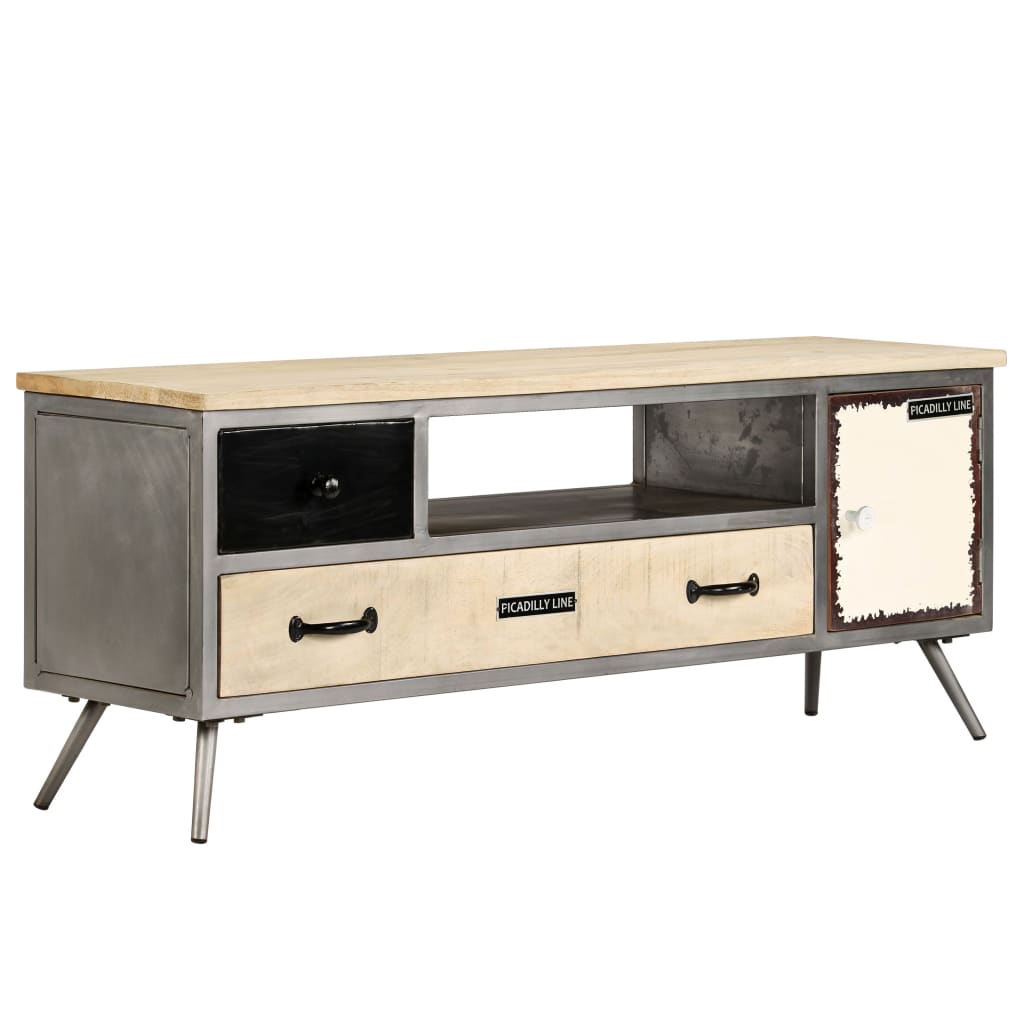 Tv Cabinet Solid Mango Wood And Steel 120X30X45 Cm
