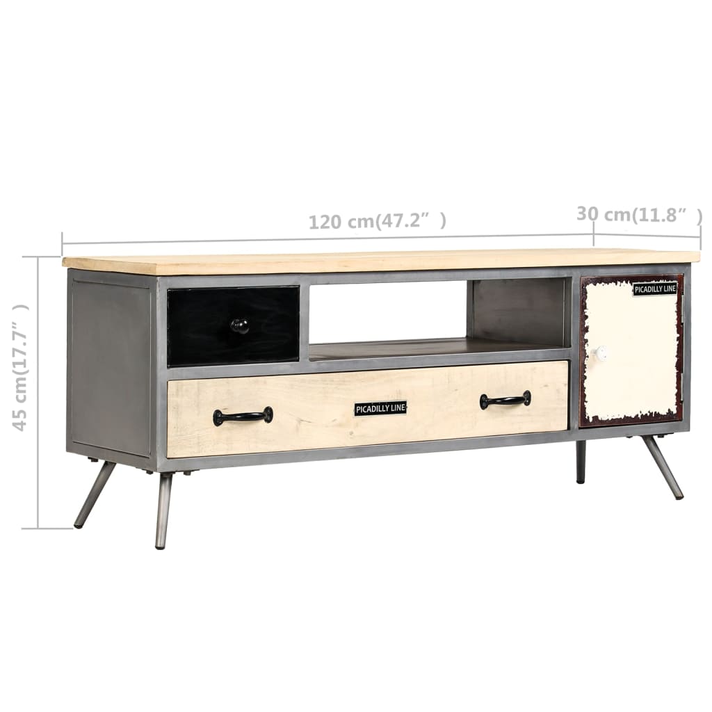 Tv Cabinet Solid Mango Wood And Steel 120X30X45 Cm
