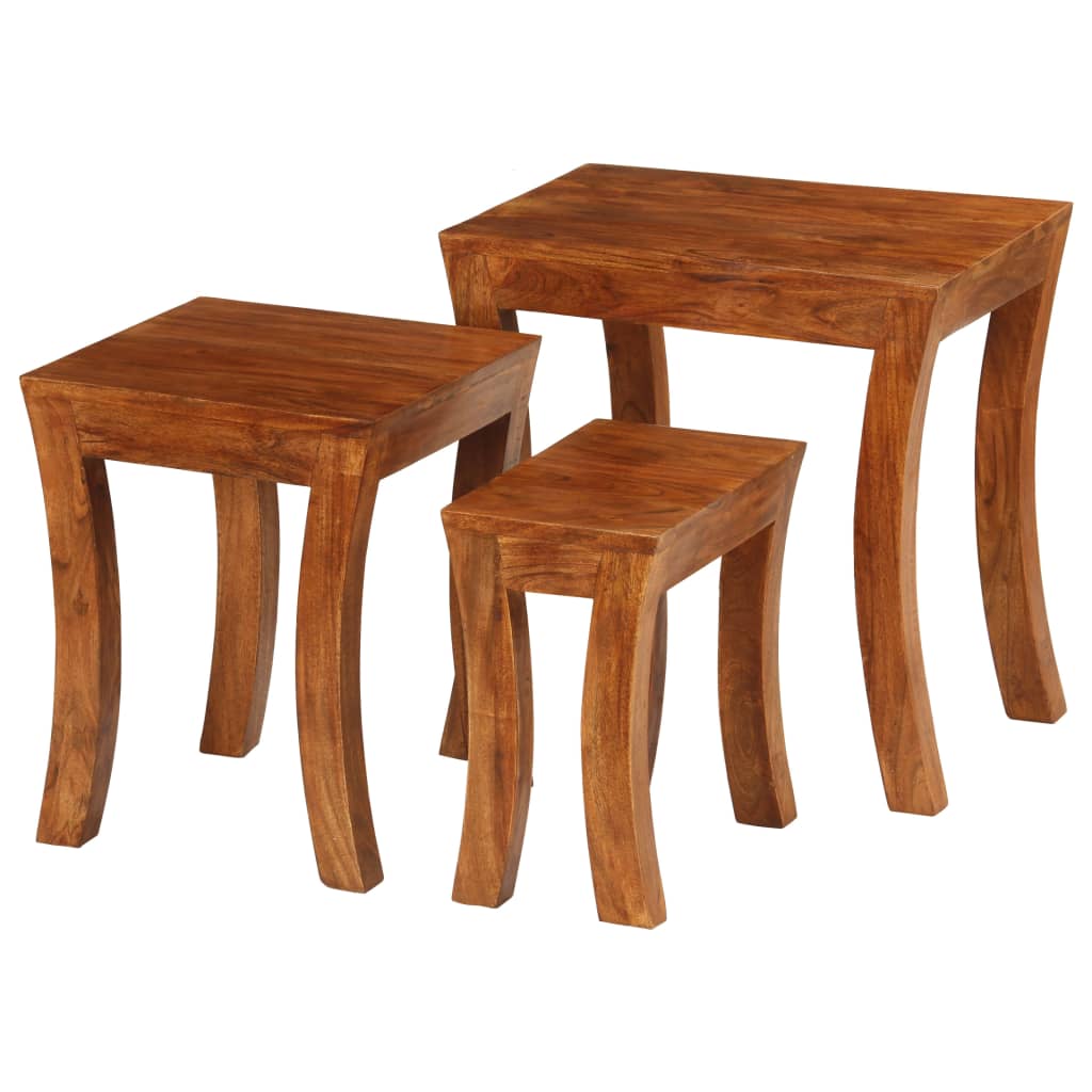 Nesting Table Set 3 Pieces Solid Acacia Wood 50X35X50 Cm Brown